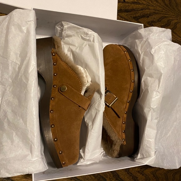 Re/Done Shearling Clog Cognac Suede - Picture 3 of 7